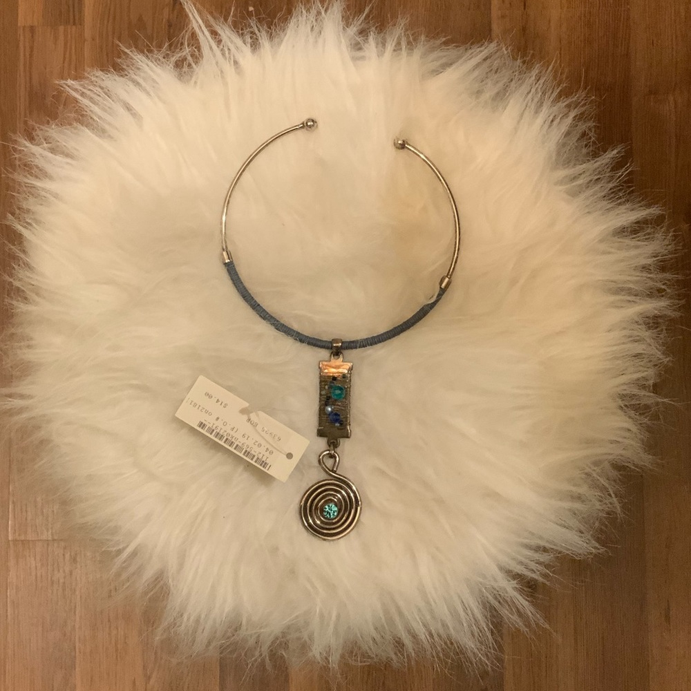 Necklace choker silver blue stones